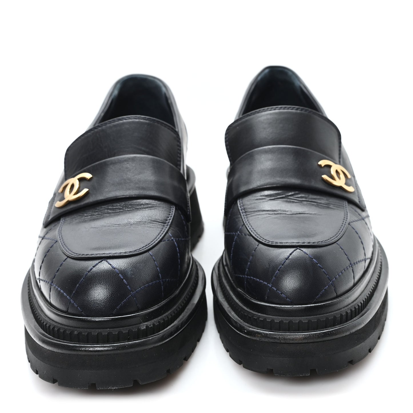 Calfskin Quilted CC Mocassin Loafers 38 Black