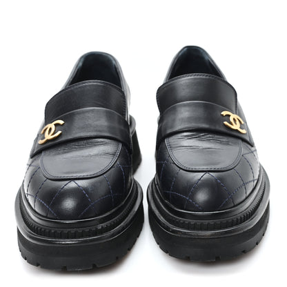 Chanel Calfskin Quilted CC Mocassin Loafers 38 Black 3 of 9