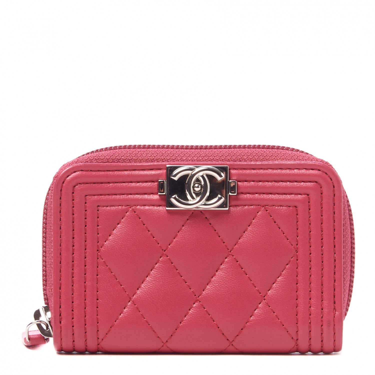 Chanel Lambskin Quilted Boy Zip Around Coin Purse Wallet Fuchsia 1 of 10