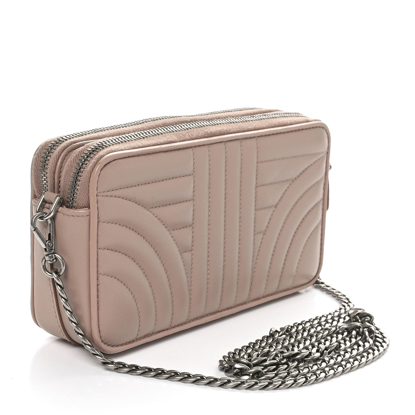 Nappa Impunture Diagramme Mini Double Zip Chain Crossbody Bag Cipria