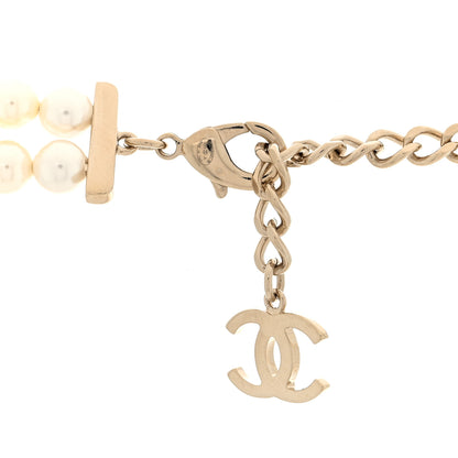 Chanel Pearl Crystal Strass CC Multi Strand Necklace Pearly White Gold 4 of 5