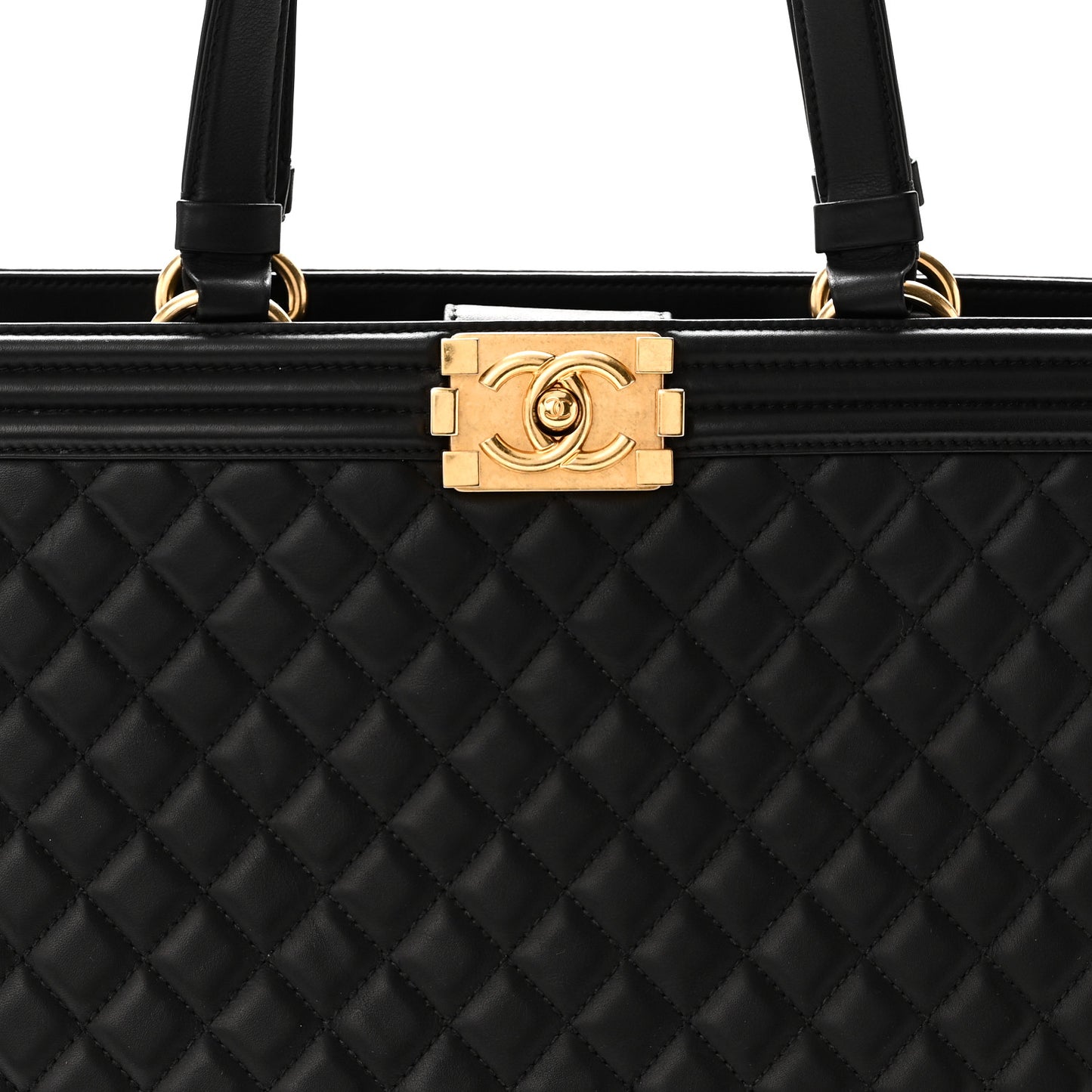Calfskin Quilted Boy Shopping Tote Black
