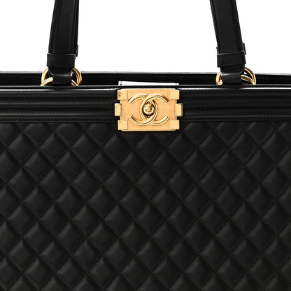 Chanel Calfskin Quilted Boy Shopping Tote Black 8 of 10