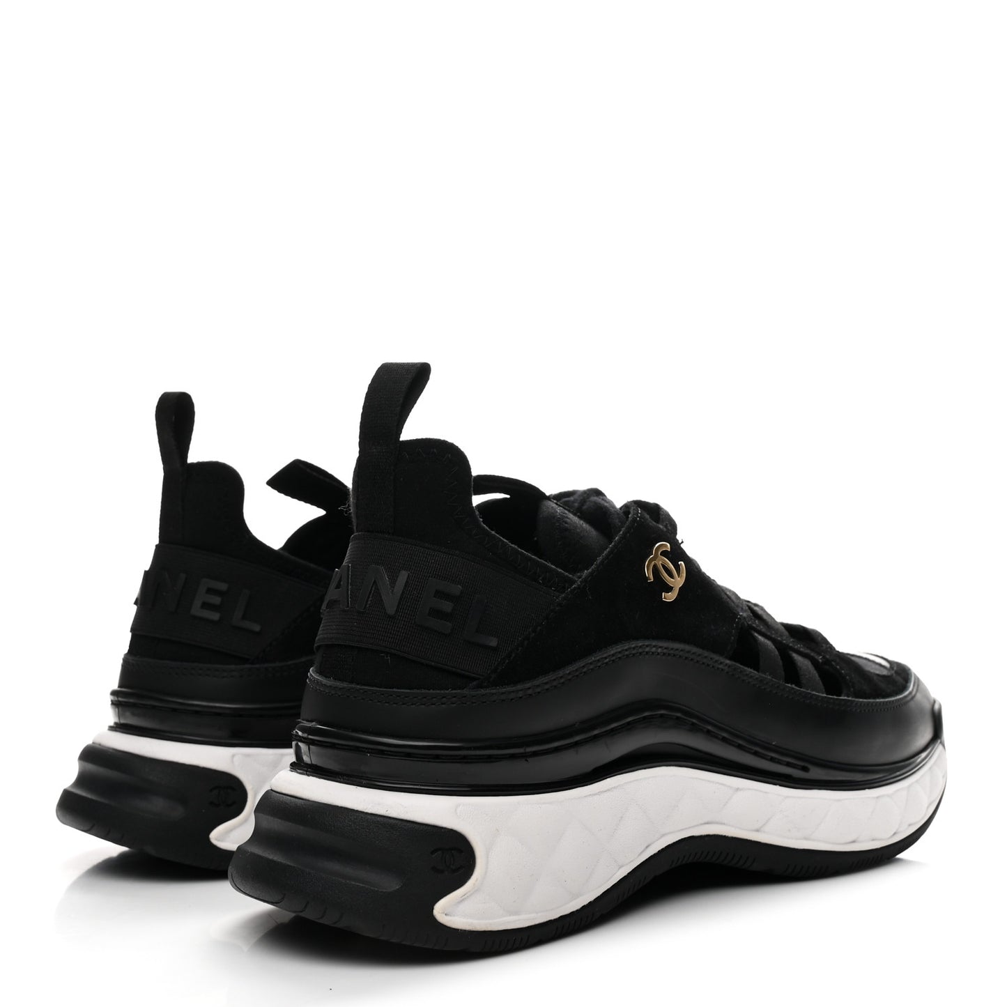 Fabric Calfskin Suede CC Sneakers 37.5 Black
