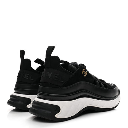 Chanel Fabric Calfskin Suede CC Sneakers 37.5 Black 5 of 9