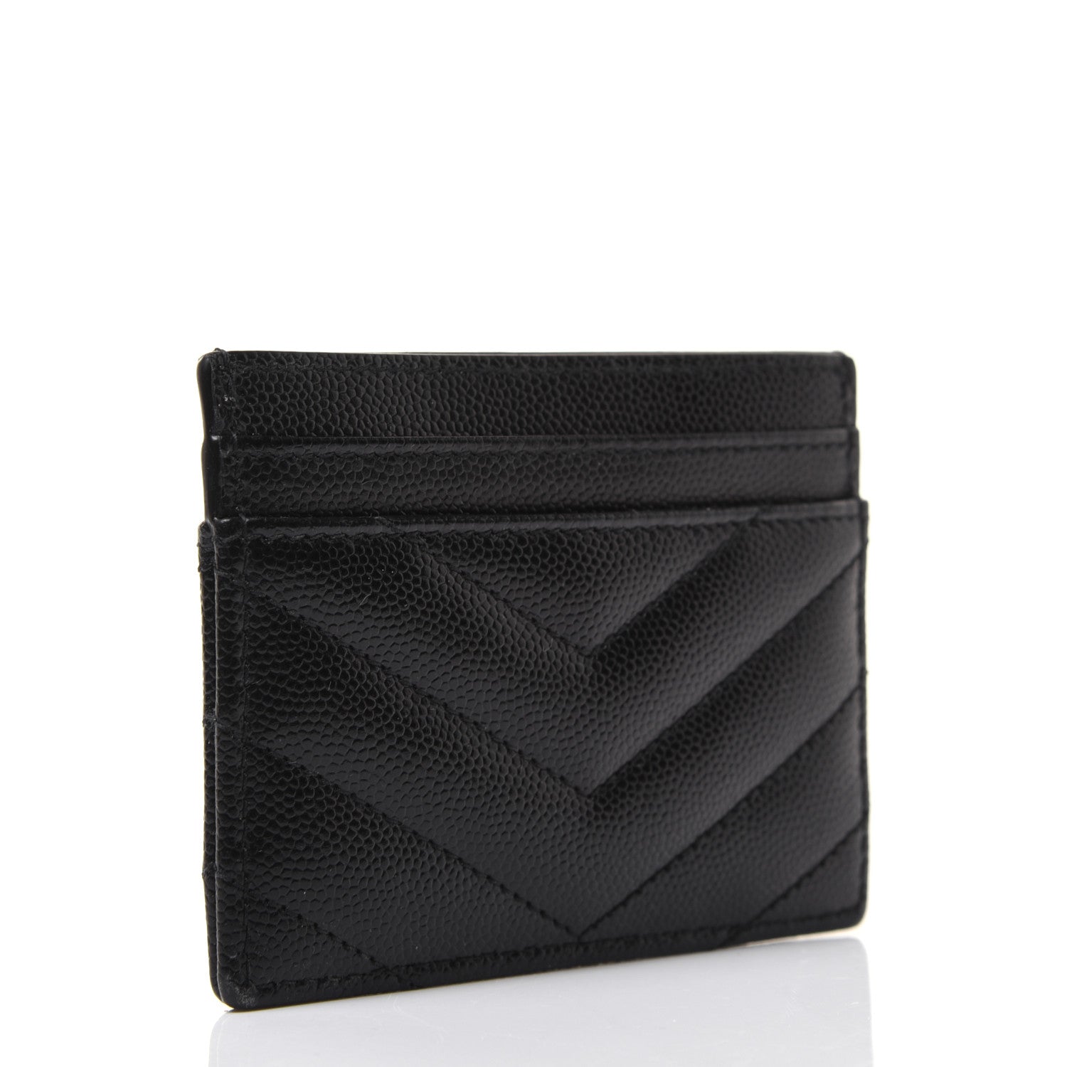 Saint Laurent Grain De Poudre Matelasse Chevron Monogram Credit Card Case Black 3 of 11