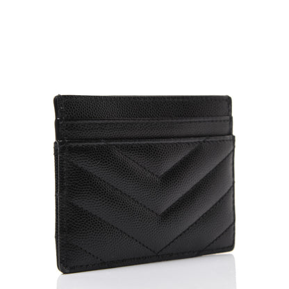 Saint Laurent Grain De Poudre Matelasse Chevron Monogram Credit Card Case Black 3 of 11