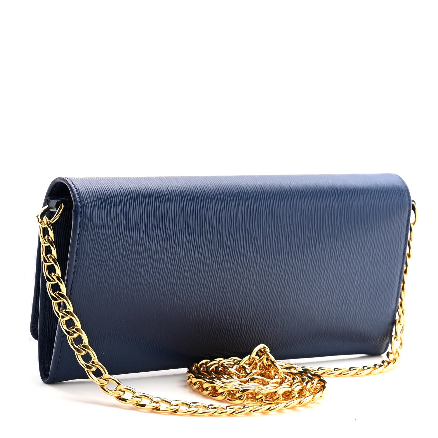 Prada Vitello Move Metal Oro Chain Wallet Bluette 3 of 9