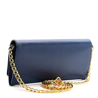 Prada Vitello Move Metal Oro Chain Wallet Bluette 3 of 9