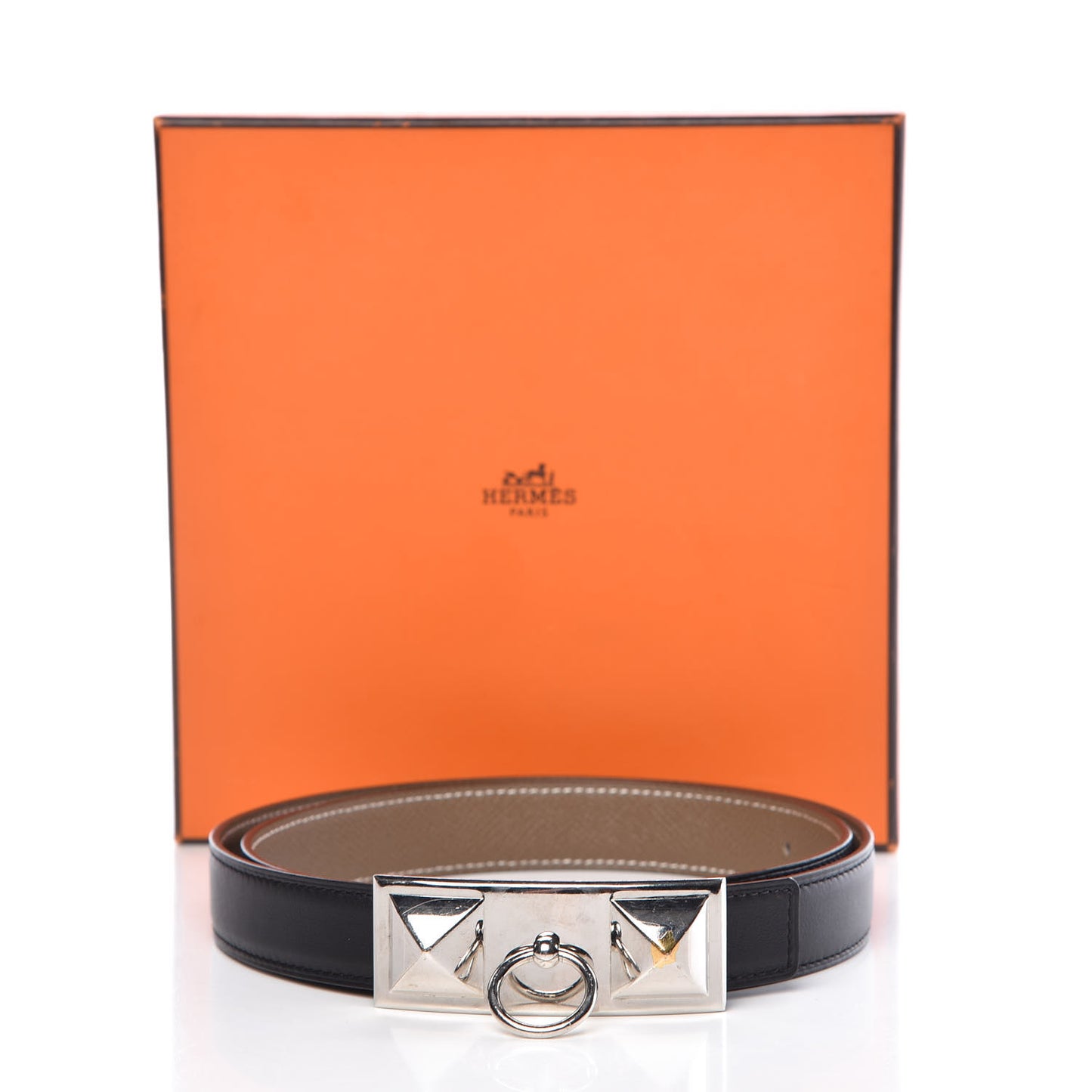 Box Epsom 32mm Collier De Chien CDC Belt 85 Black Etoupe