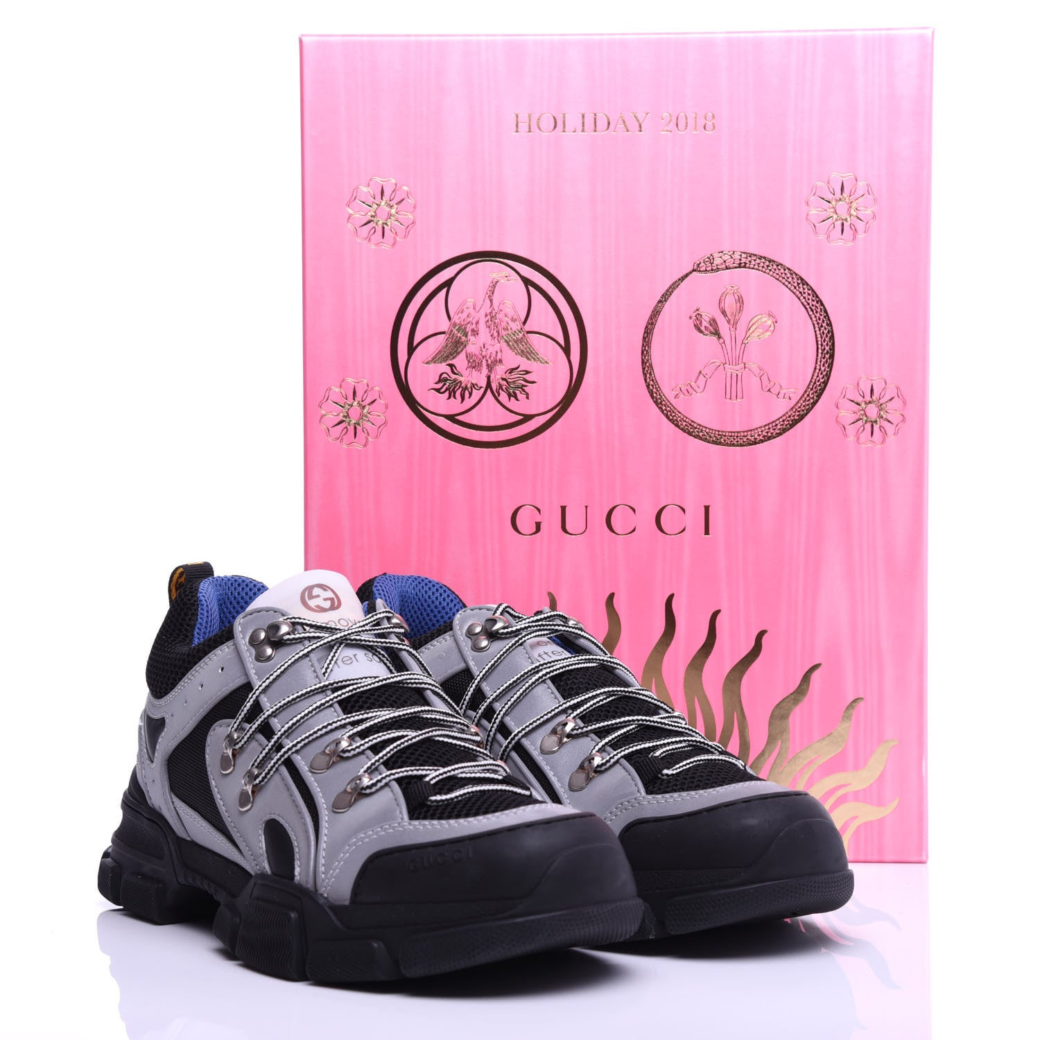 Gucci X SEGA Mesh Technical Canvas Calfskin Reflective Mens Flashtrek Sneakers 9 Silver Black 8 of 8