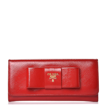 Prada Saffiano Vernice Bow Continental Wallet Rosso 1 of 9
