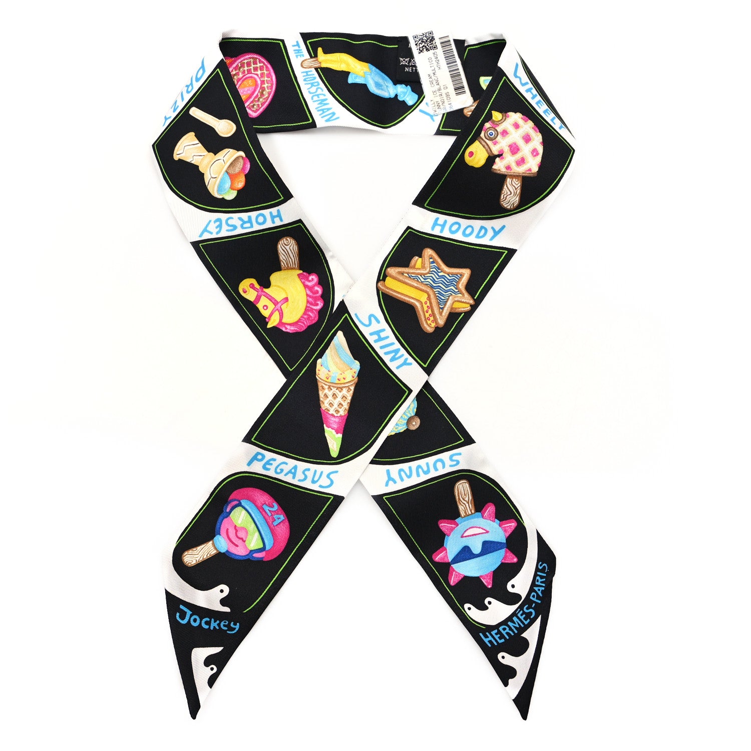 Hermes Silk Funny Ice Cream Twilly Black White Multicolor 1 of 4