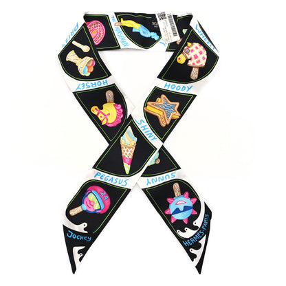 Hermes Silk Funny Ice Cream Twilly Black White Multicolor 1 of 4