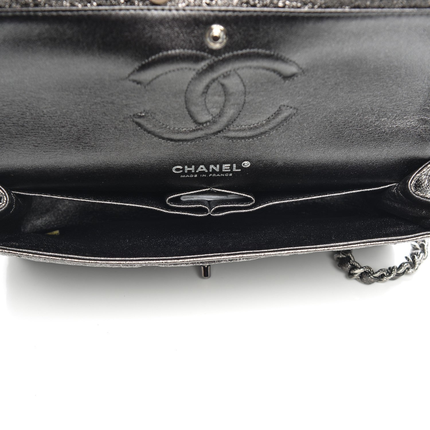 Chanel Metallic Crackled Calfskin Medium Double Flap Argent Fonce 5 of 8