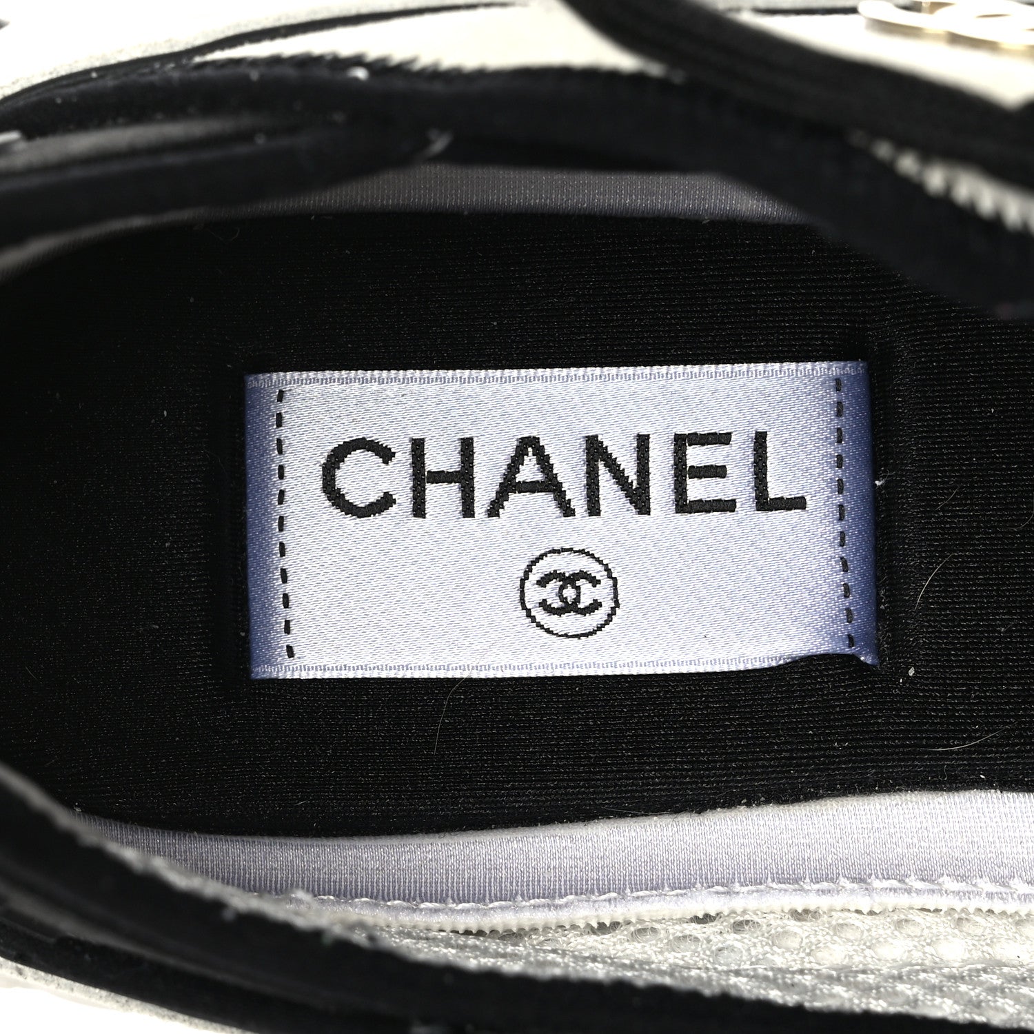 Chanel Velvet Calfskin Mixed Fibers CC Sneakers 38 White Black 8 of 10