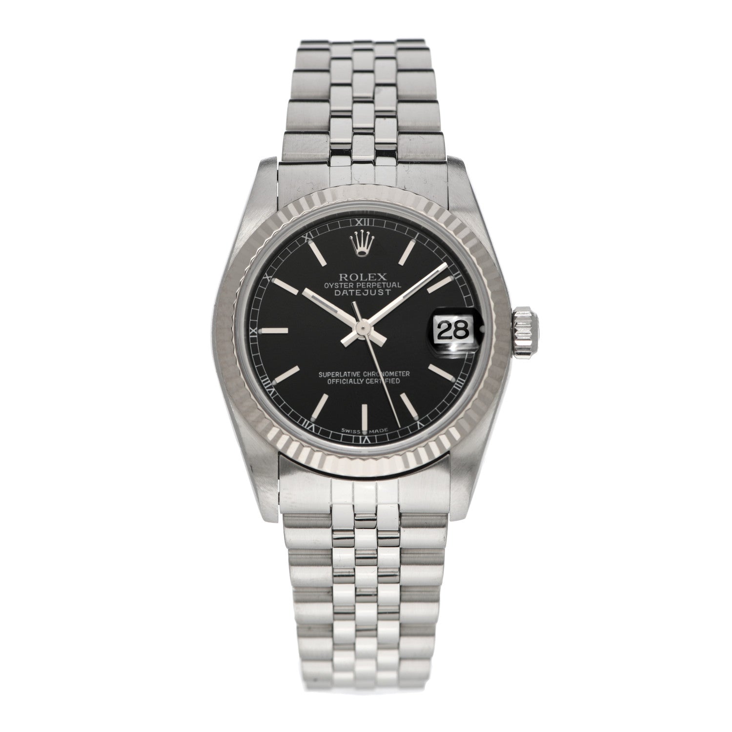 Rolex Stainless Steel 18K White Gold 31mm Oyster Perpetual DateJust Watch Black 78274 1 of 4