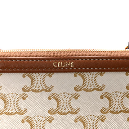 Celine Lambskin Triomphe Canvas Clutch With Chain White Tan 11 of 12