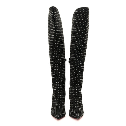 Christian Louboutin Suede Studded Alta Botta 100 Knee High Boots 35.5 Black Silver 2 of 8