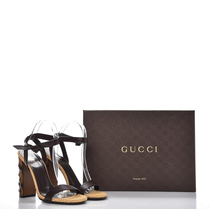 Gucci Calfskin Lifford Bamboo Sandals Heels 39 Cocoa 10 of 11