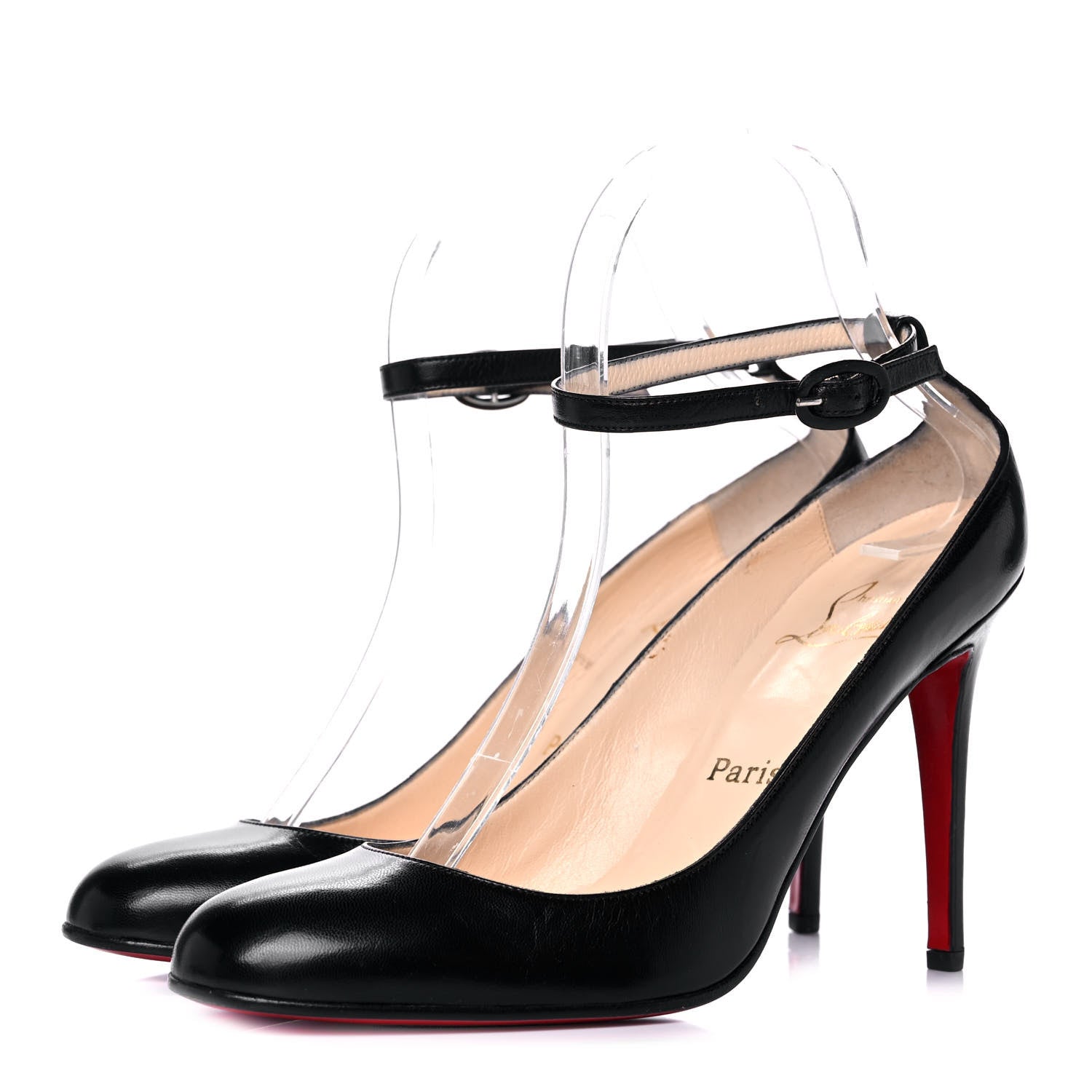 Christian Louboutin Shiny Nappa Chironde Ankle Strap Pumps 38 Black 3 of 9