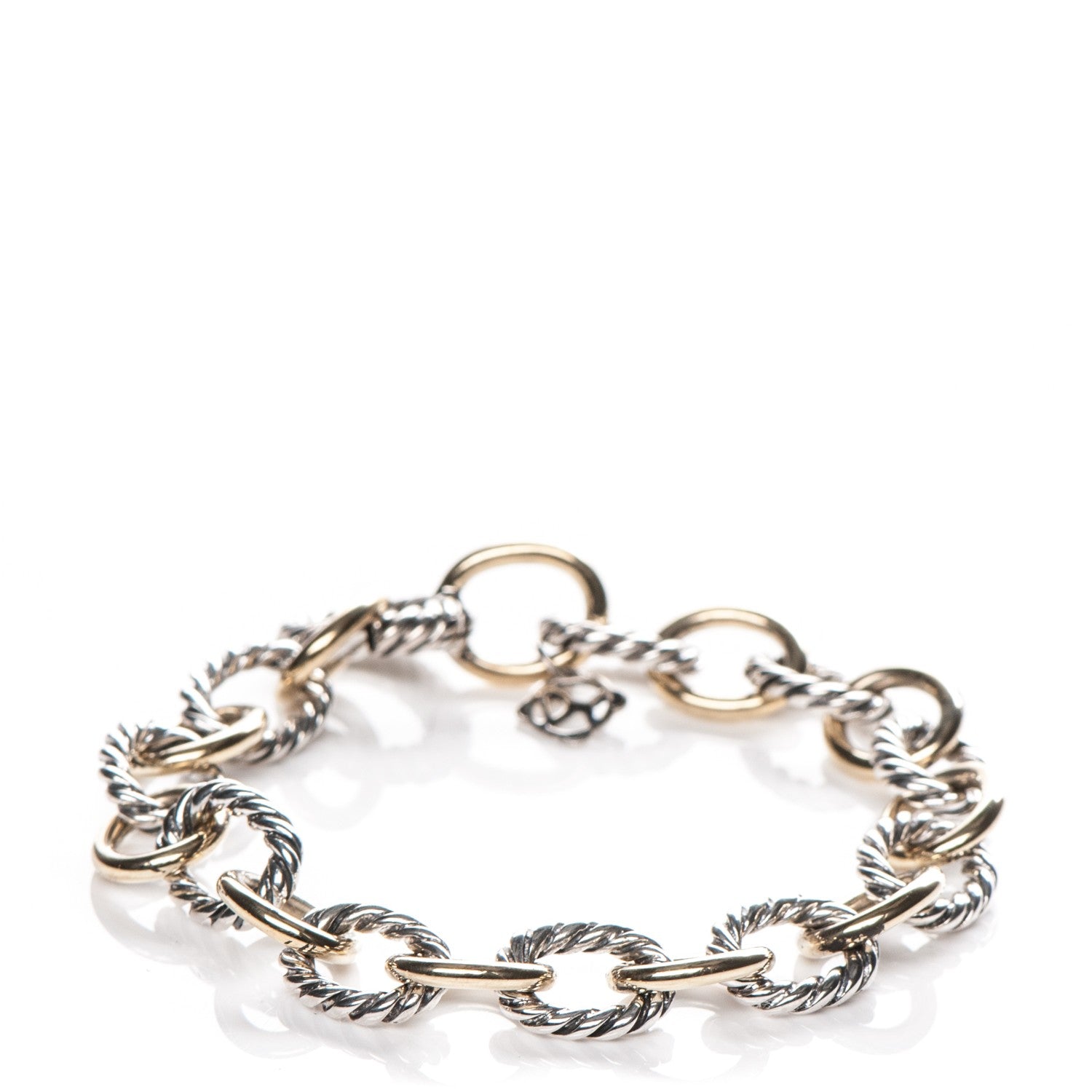 David Yurman Sterling Silver 18K Yellow Gold 10mm Medium Oval Link Bracelet 1 of 4