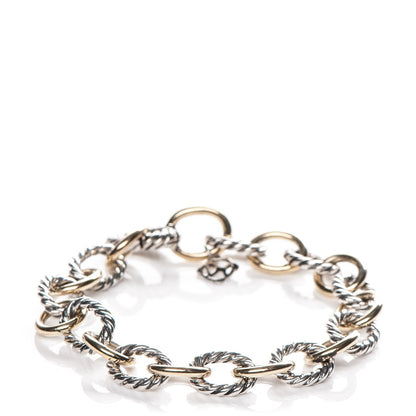 David Yurman Sterling Silver 18K Yellow Gold 10mm Medium Oval Link Bracelet 1 of 4