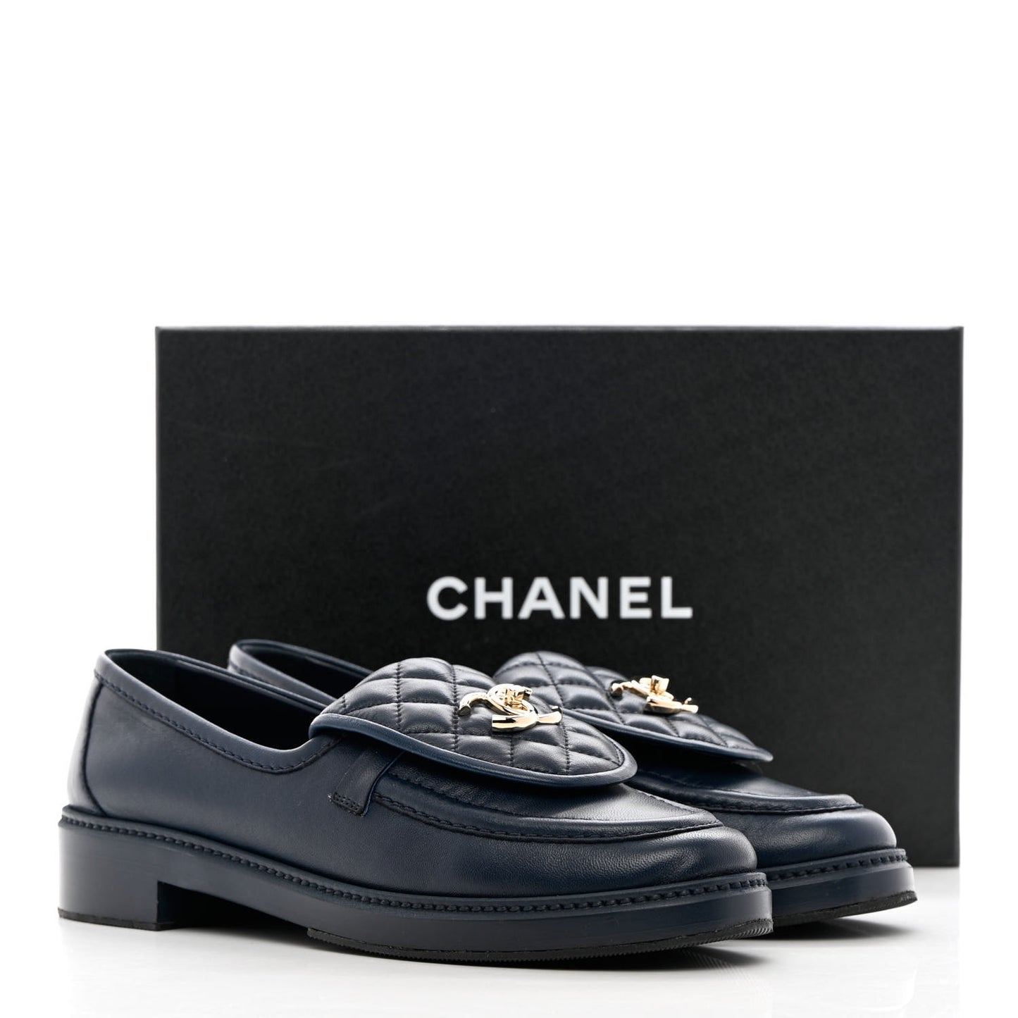 Lambskin Quilted CC Turnlock Loafers 40 Navy