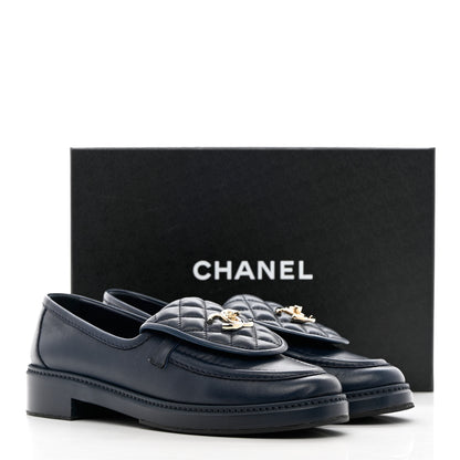 Chanel Lambskin Quilted CC Turnlock Loafers 40 Navy 13 of 13
