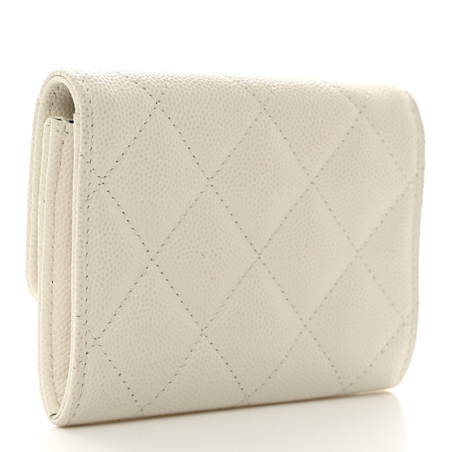 Caviar Quilted Chain CC Quilted Compact Flap Card Holder White