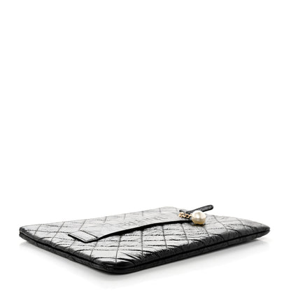 Chanel Shiny Crumpled Calfskin Quilted Medium Night by the C Pouch Clutch Black 4 of 8