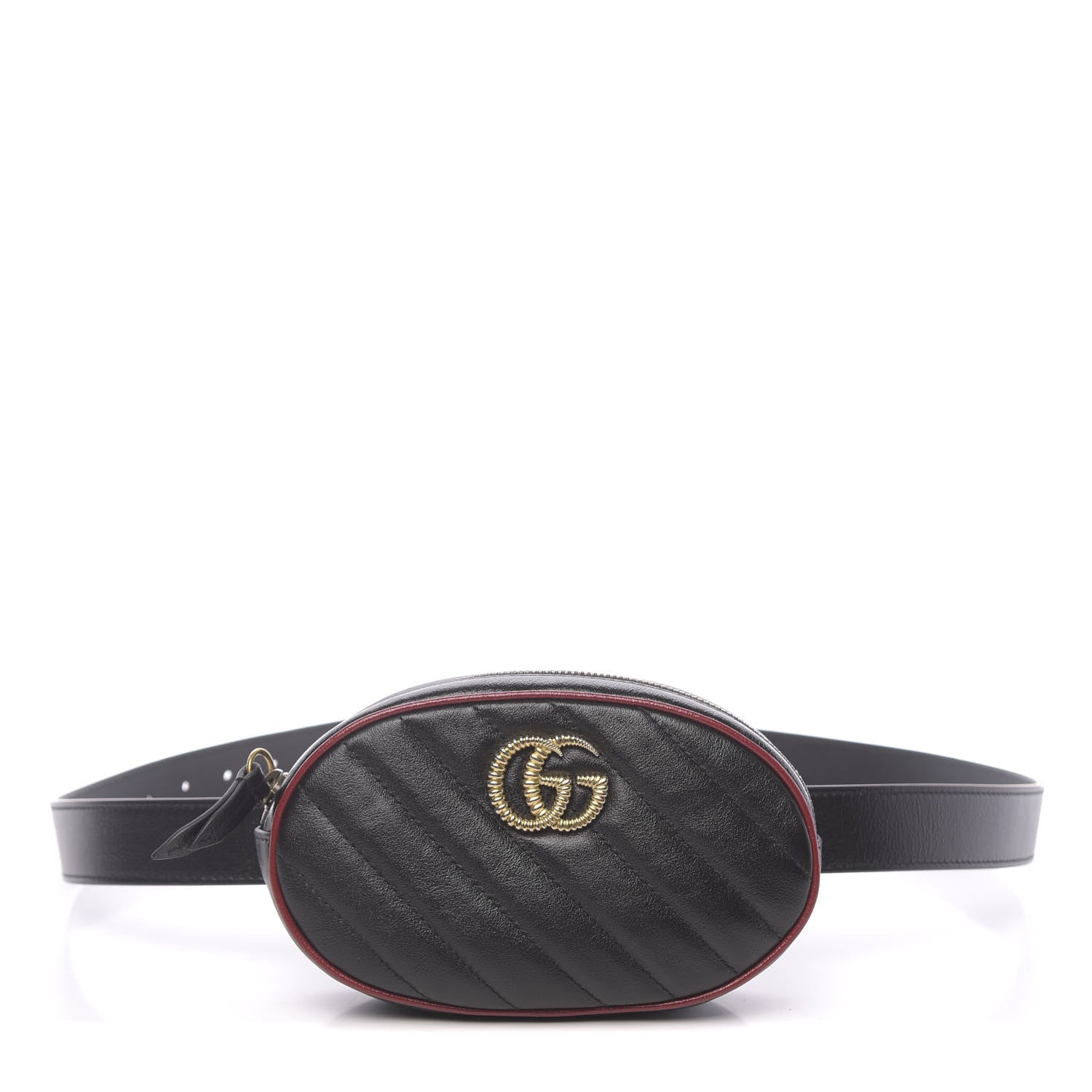 Gucci Azalea Calfskin Matelasse Diagonal Torchon GG Marmont Belt Bag 85 34 Black Romantic Cerise 1 of 10