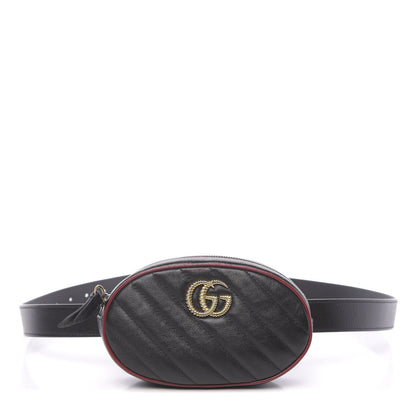 Gucci Azalea Calfskin Matelasse Diagonal Torchon GG Marmont Belt Bag 85 34 Black Romantic Cerise 1 of 10