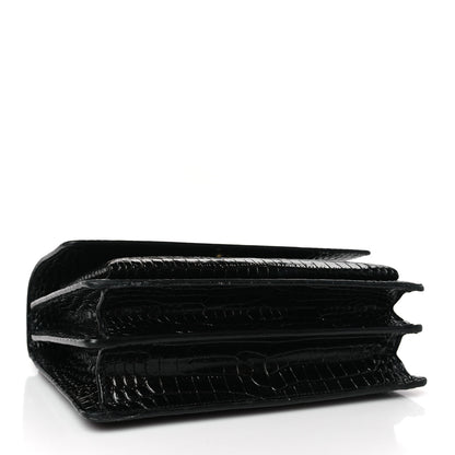 Saint Laurent Calfskin Crocodile Embossed Medium Monogram Sunset Black 4 of 8