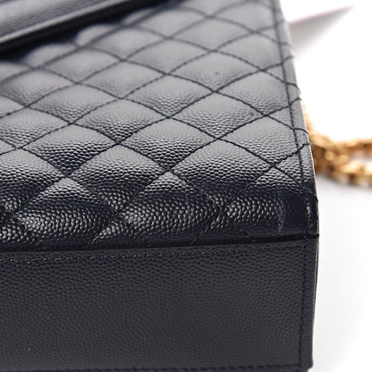 Saint Laurent Grain De Poudre Mixed Matelasse Large Triquilt Monogram Satchel Deep Marine 14 of 25
