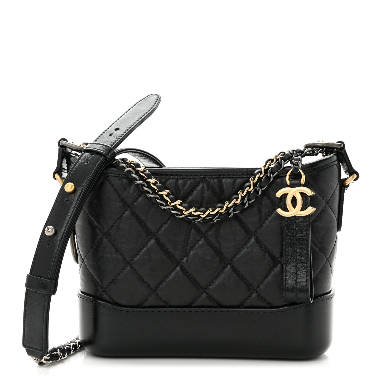 Aged Calfskin Quilted Small Gabrielle Hobo Black