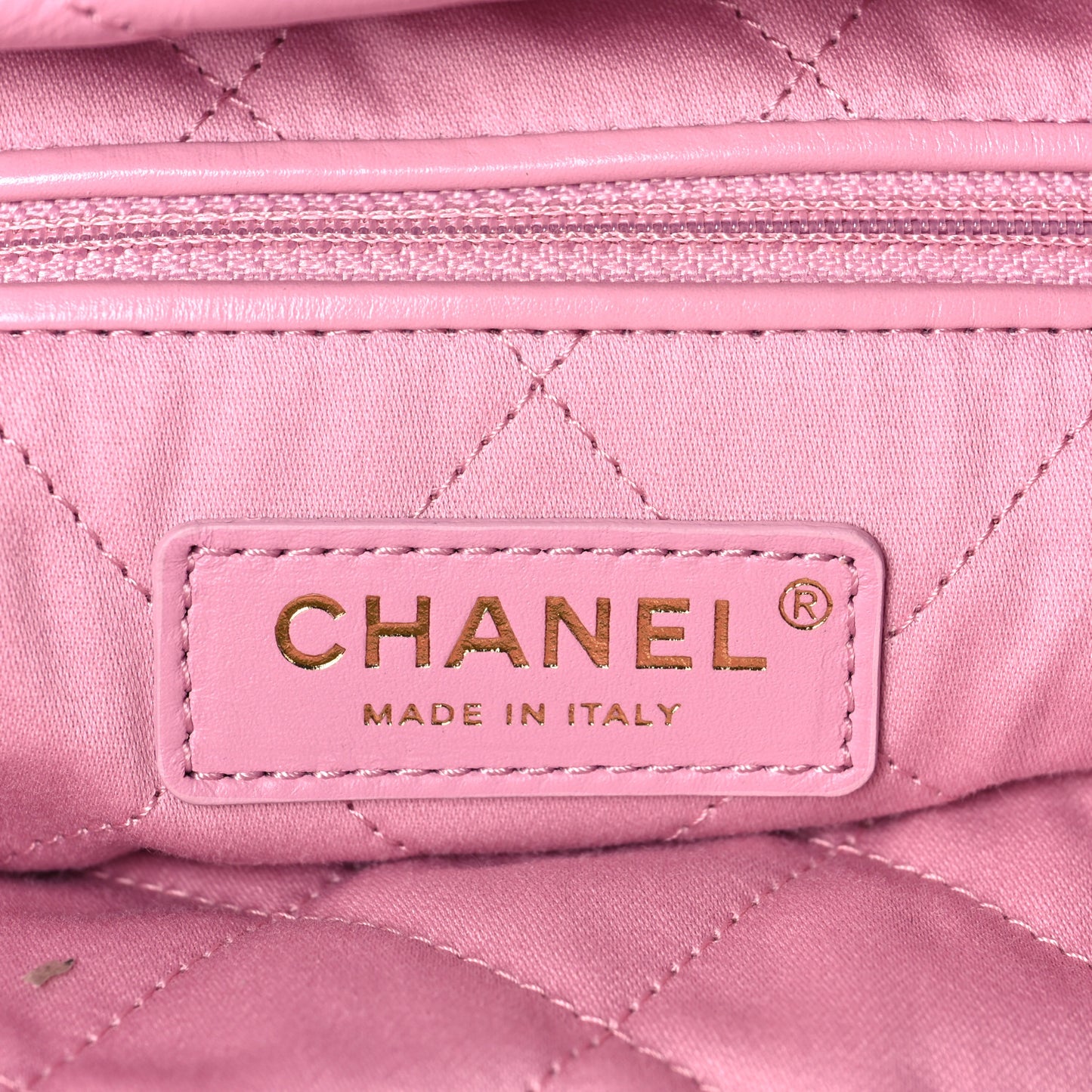 Shiny Calfskin Quilted Chanel 22 Drawstring Bag Pink