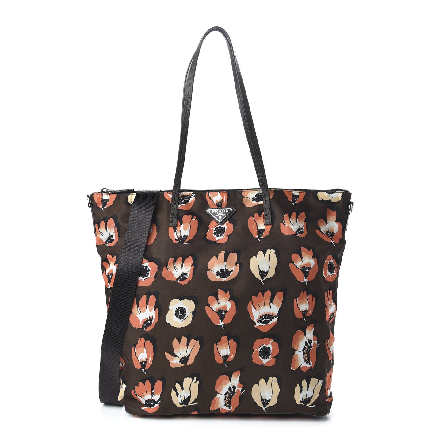 Nylon Tessuto Stampato Saffiano Floral Print Tote Cacao