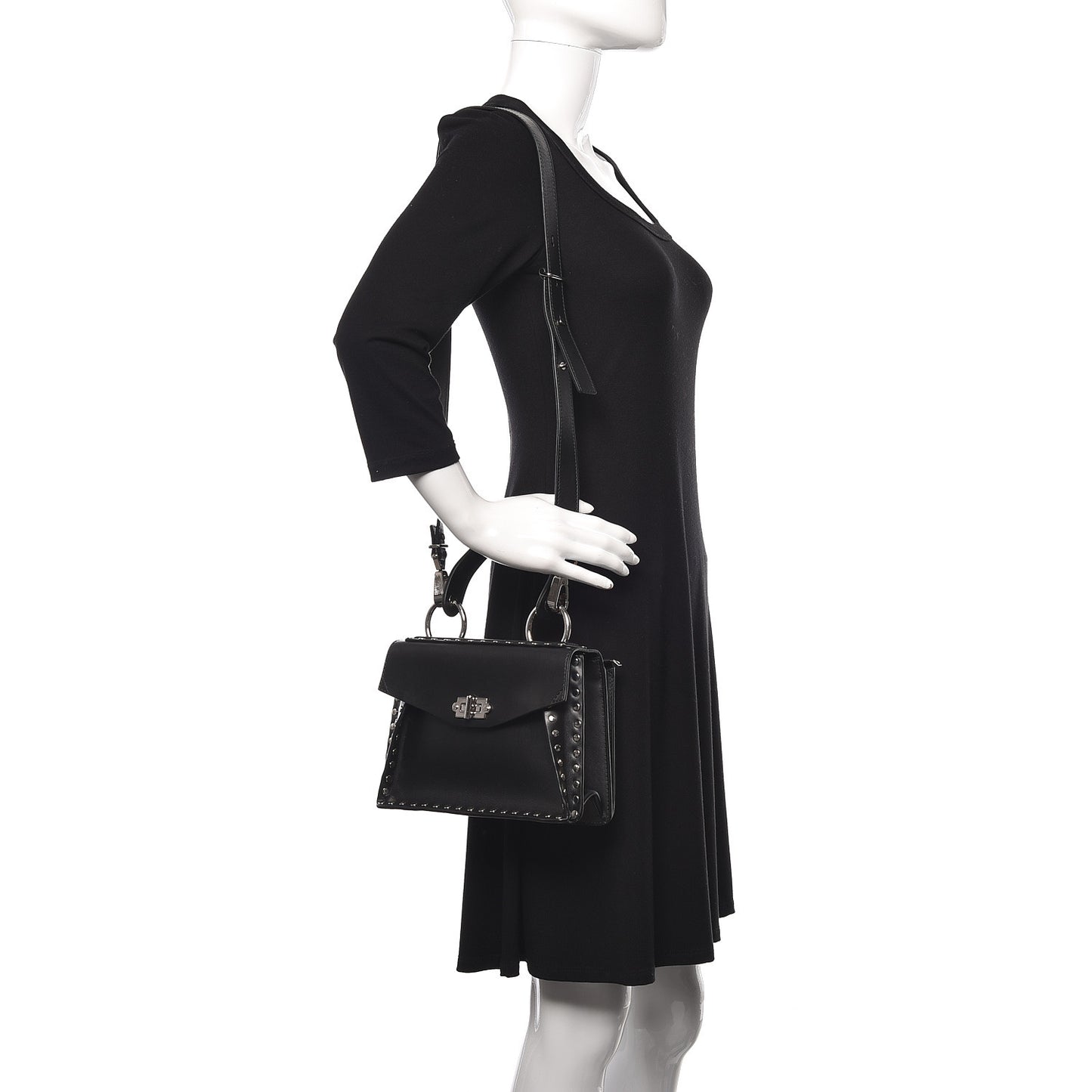 Calfskin Small Studded Hava Top Handle Bag Black