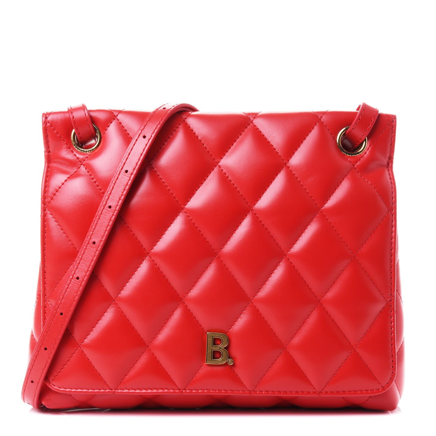 Nappa Calfskin Quilted Medium Touch B Shoulder Bag Bright Red