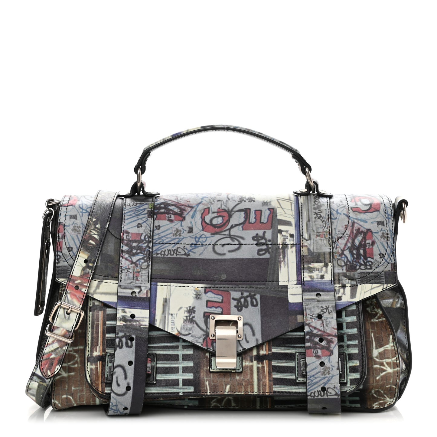 Calfskin PS1 Gotham Print Medium Satchel Fence Bike Ice