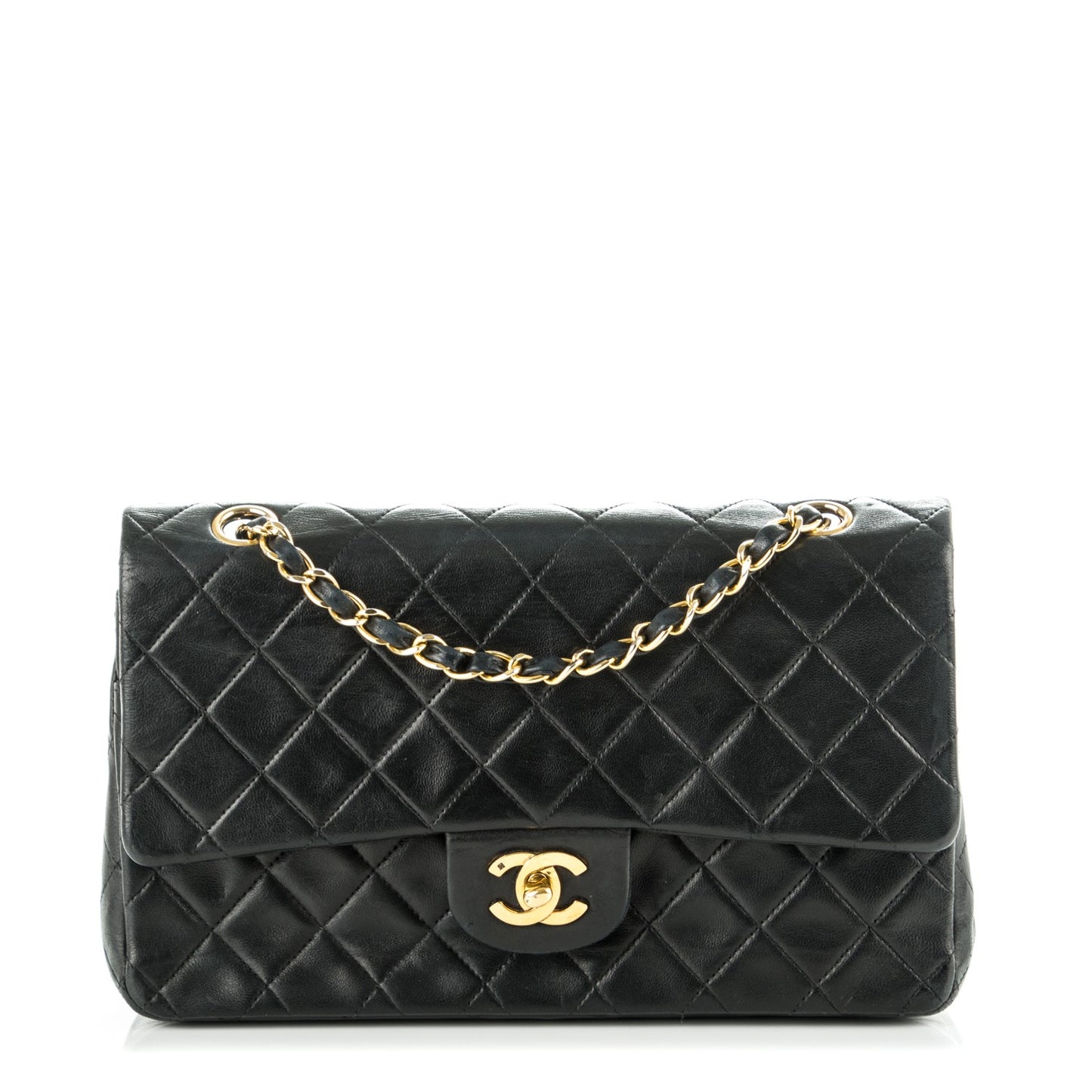 Lambskin Quilted Medium Double Flap Black
