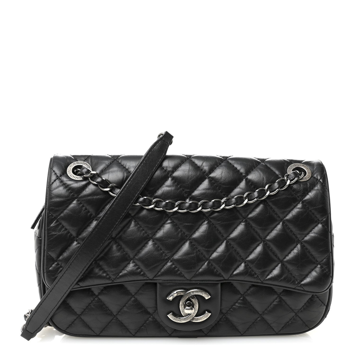 Chanel Aged Calfskin Quilted Medium Easy Flap Black Black 1 of 10