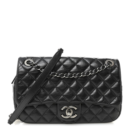 Chanel Aged Calfskin Quilted Medium Easy Flap Black Black 1 of 10