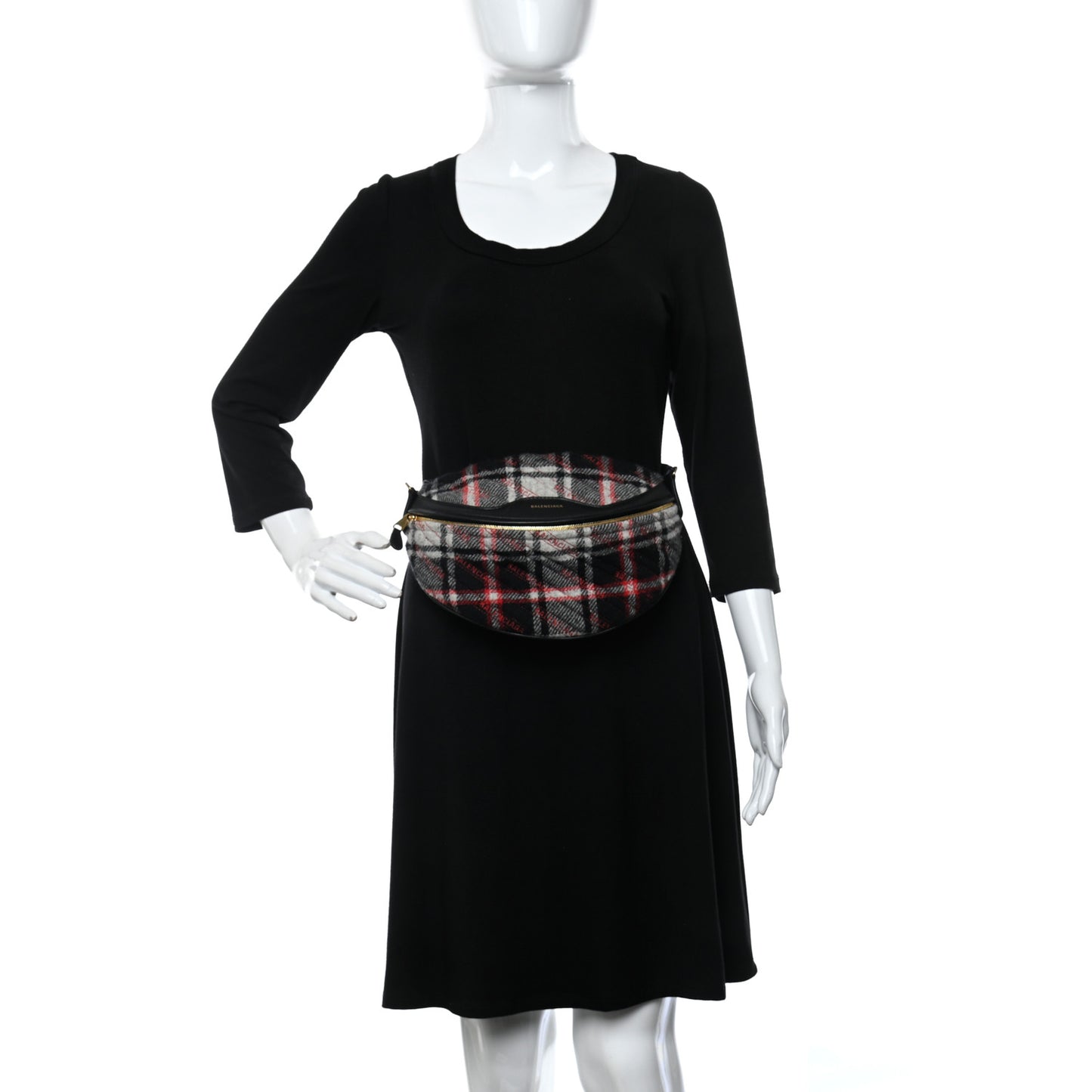 Wool Plaid Diagonal Allover Logo Matelasse XS Souvenir Belt Bag Black White Red