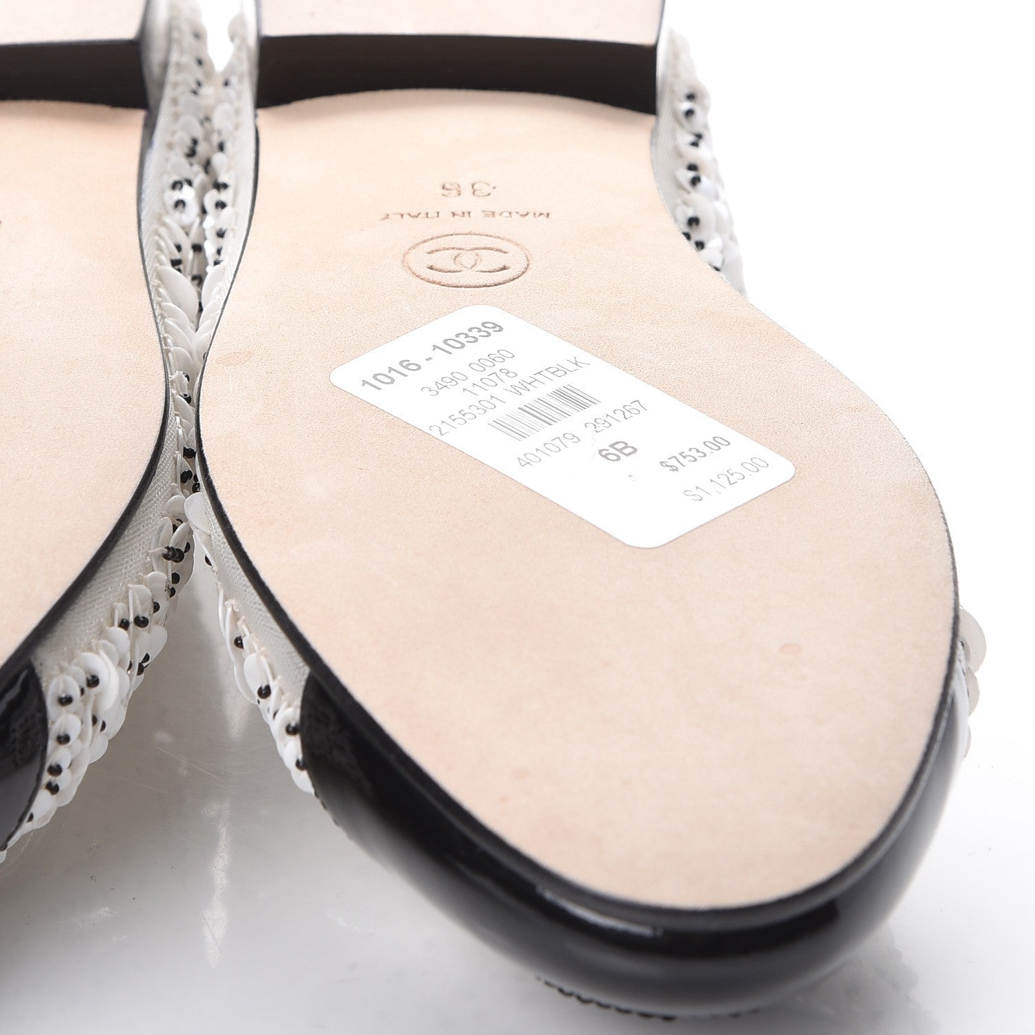Chanel Patent Calfskin Sequin Embroidered Cap Toe Ballerina Flats 36 White Black 7 of 10