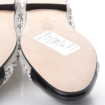 Chanel Patent Calfskin Sequin Embroidered Cap Toe Ballerina Flats 36 White Black 7 of 10