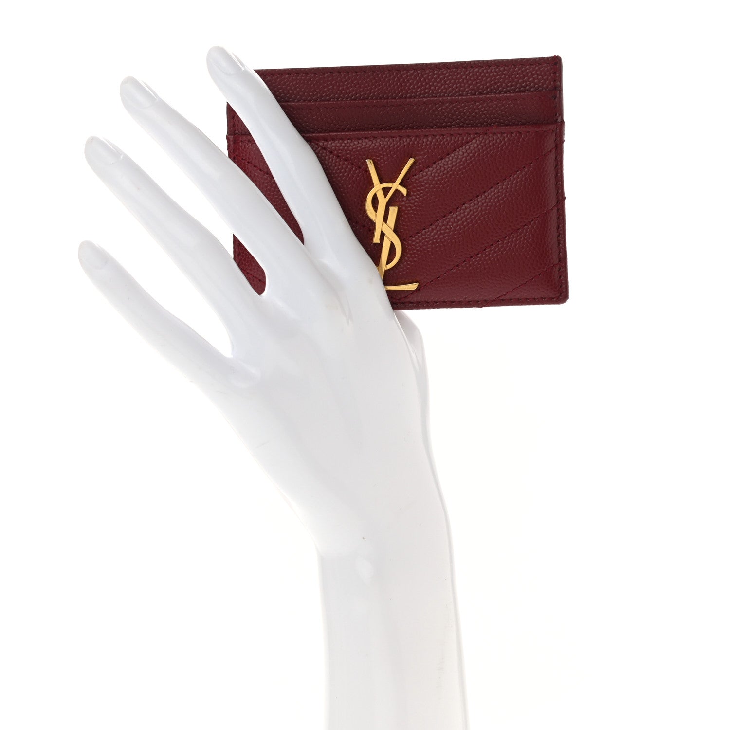 Saint Laurent Grain De Poudre Matelasse Chevron Monogram Credit Card Case Opyum Red 2 of 8