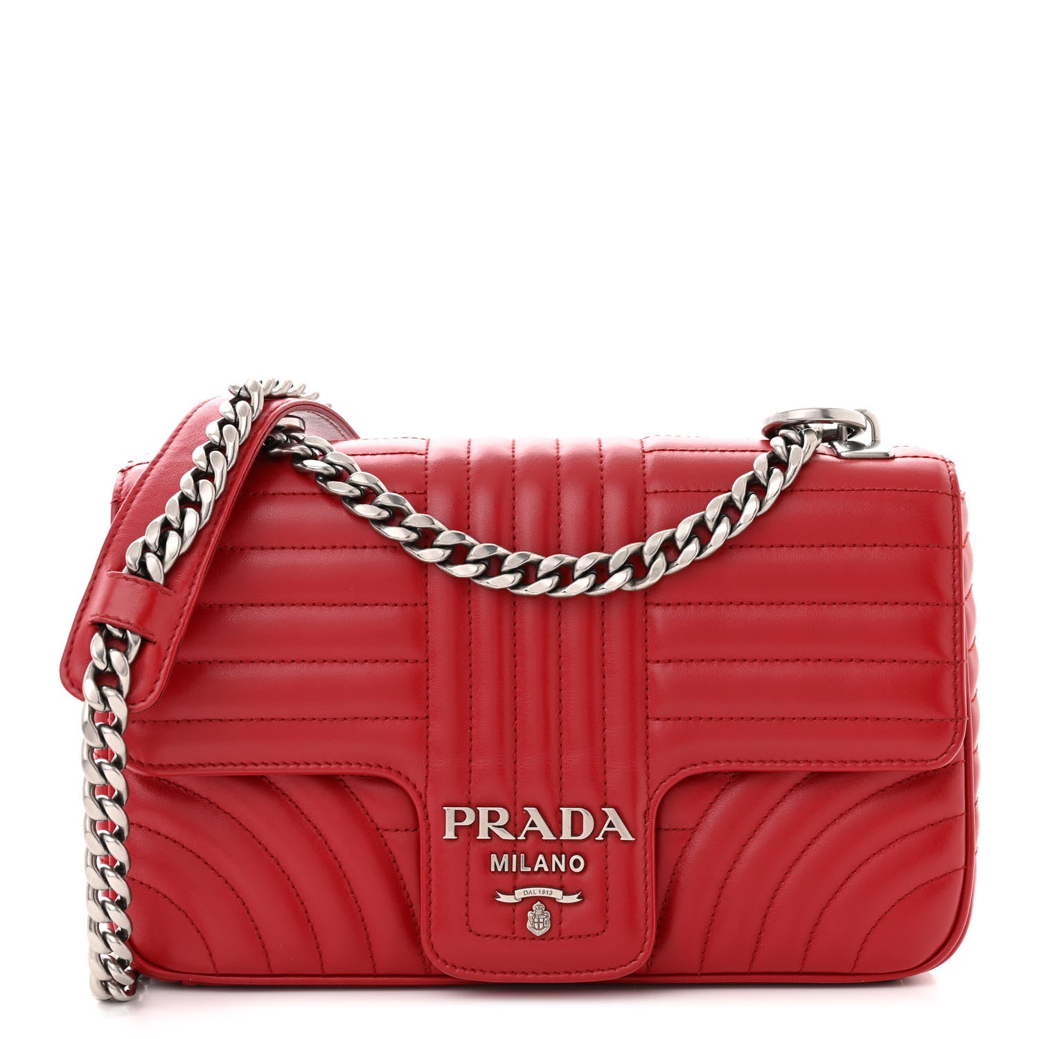 Prada Soft Calfskin Impunture Diagramme Medium Chain Flap Shoulder Bag Fuoco 1 of 11