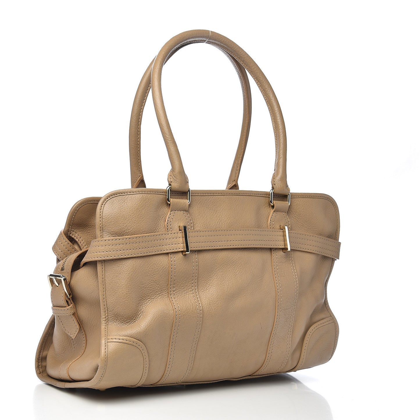 Grainy Calfskin Top Handle Bag Beige